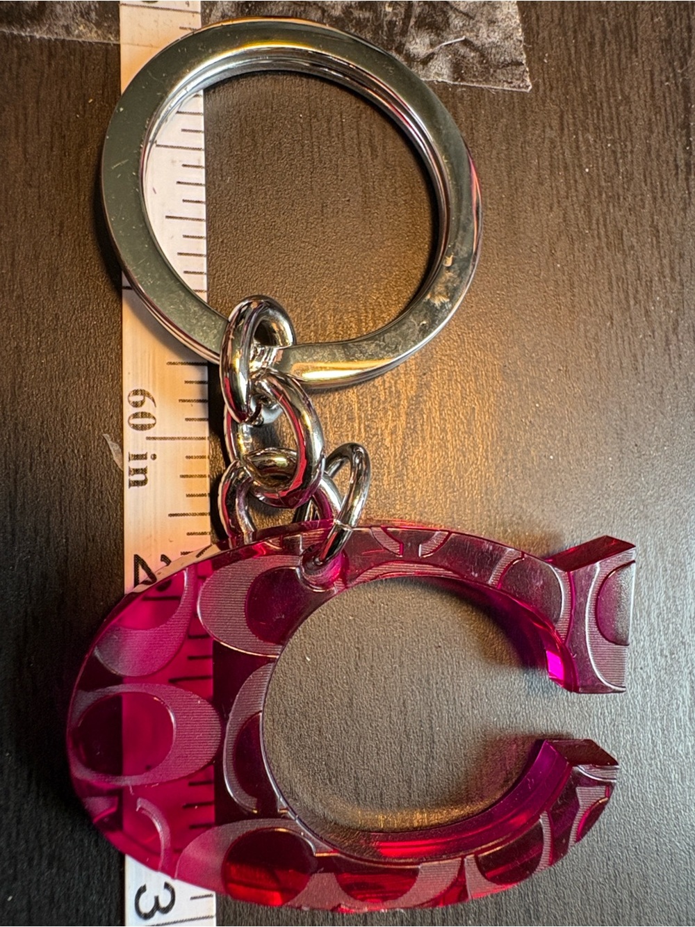 Coach Pink Acrylic 'C' Logo Keychain with Silver Hardware